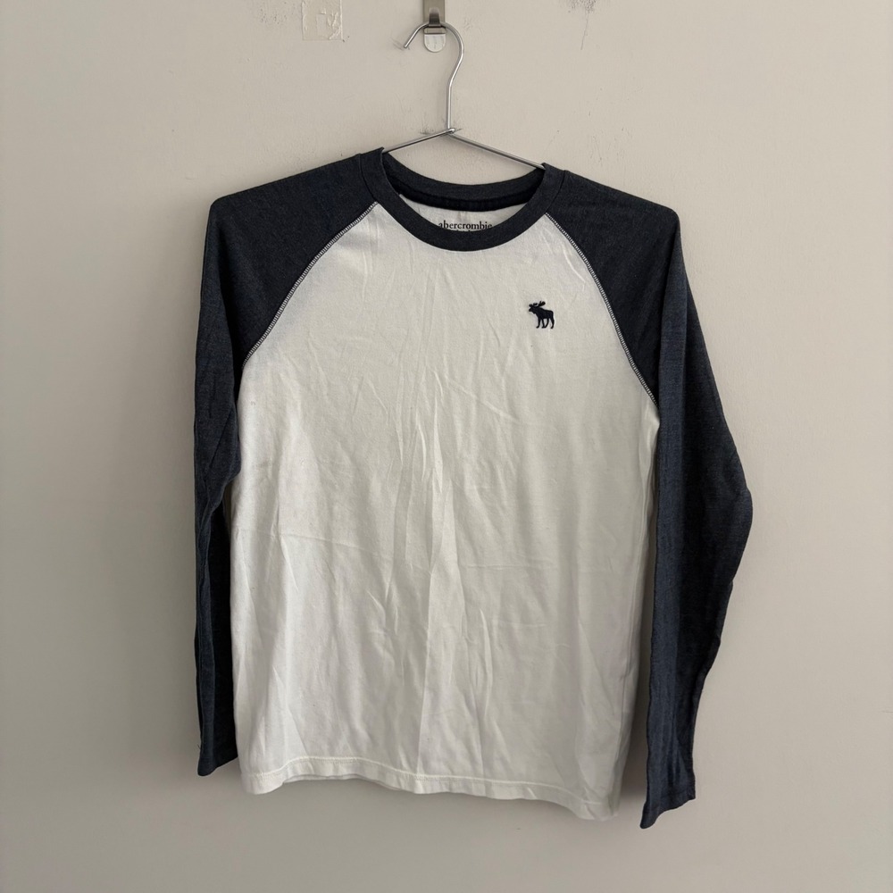 Abercrombie Kids Long Sleeve Baseball Raglan Tee White Gray 13/14